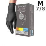 BENOVY Перчатки нитриловые текстурированные на пальцах черные в парах размер М